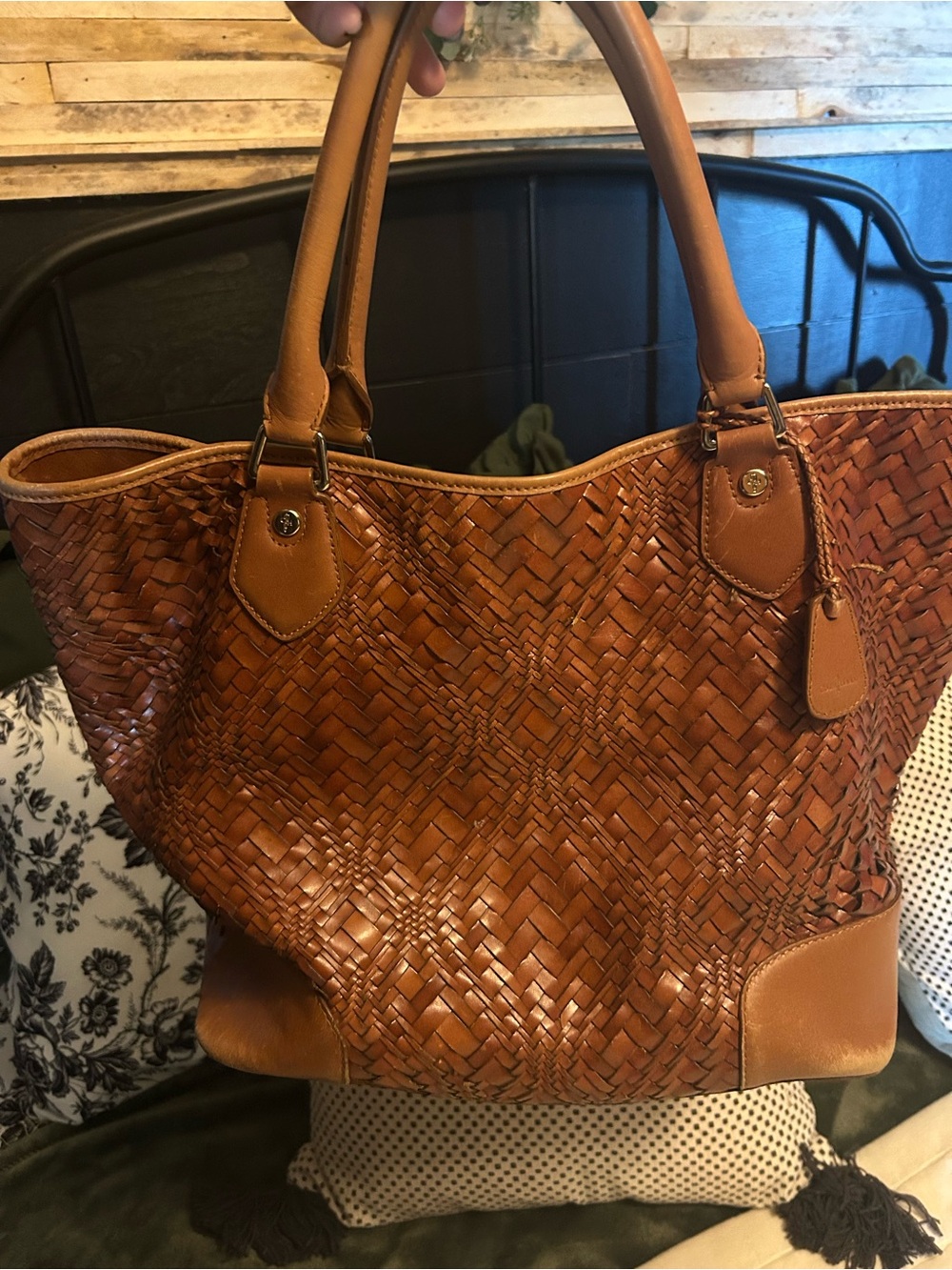 Cole Haan Woven Leather Tote in Cognac